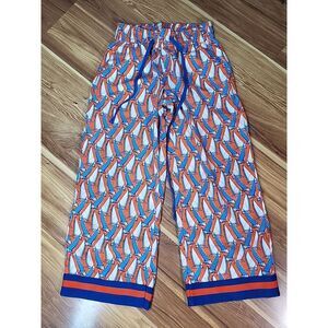 Mark Pants 70s Wide Leg Women Size XS Boho Nautica Sailboats Orange Blue Pattern